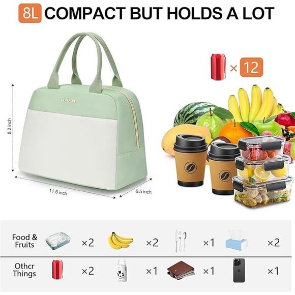 LOKASS Lunch Bag for Women-Insulated Adults Lunch Box with Front Pocket- Small C - Picture 2 of 11
